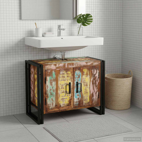 Vidaxl wastafelkast multikleur 71 x 33 x 58 cm massief gerecycled hout