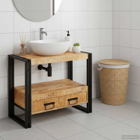 Vidaxl wastafel kast met lade bruin 71 x 33 x 58 cm massief mango hout