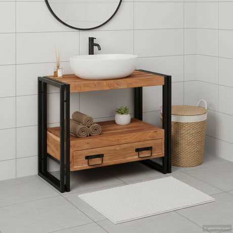 Vidaxl wastafel kast met lade bruin 71 x 33 x 58 cm massief acaciahout