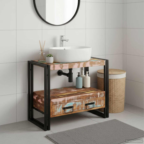 Vidaxl wastafel kast met lade multikleur massief gerecycled hout