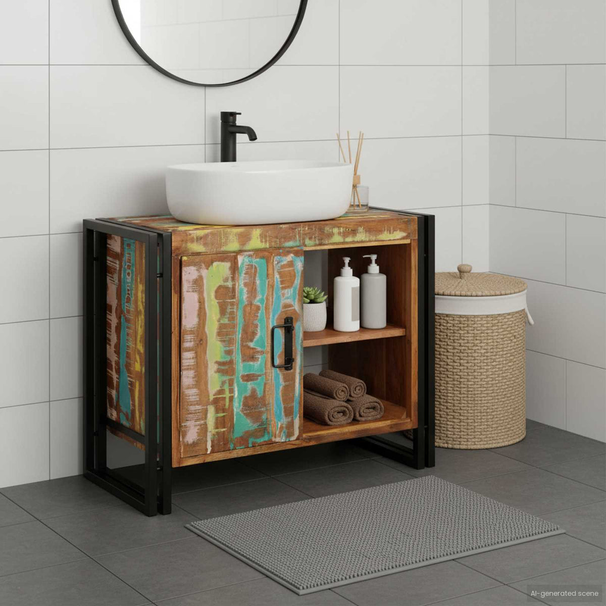 Vidaxl wastafelkast multikleur 71 x 33 x 58 cm massief gerecycled hout