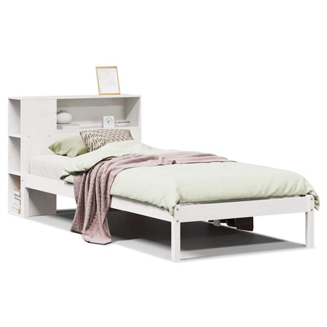 Vidaxl bed met boekenkast zonder matras grenenhout wit 75x190 cm