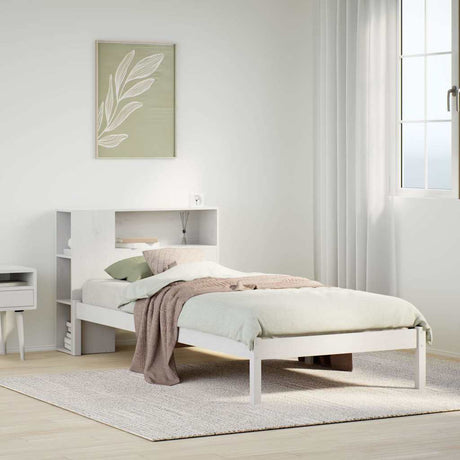 Vidaxl bed met boekenkast zonder matras grenenhout wit 75x190 cm