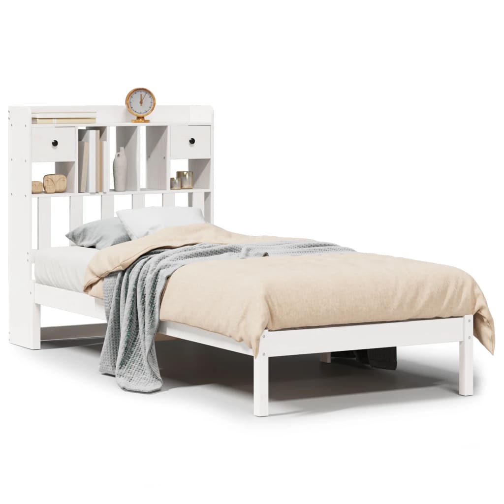Vidaxl bed met boekenkast zonder matras grenenhout wit 90x190 cm