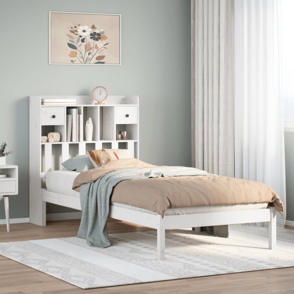 Vidaxl bed met boekenkast zonder matras grenenhout wit 90x190 cm