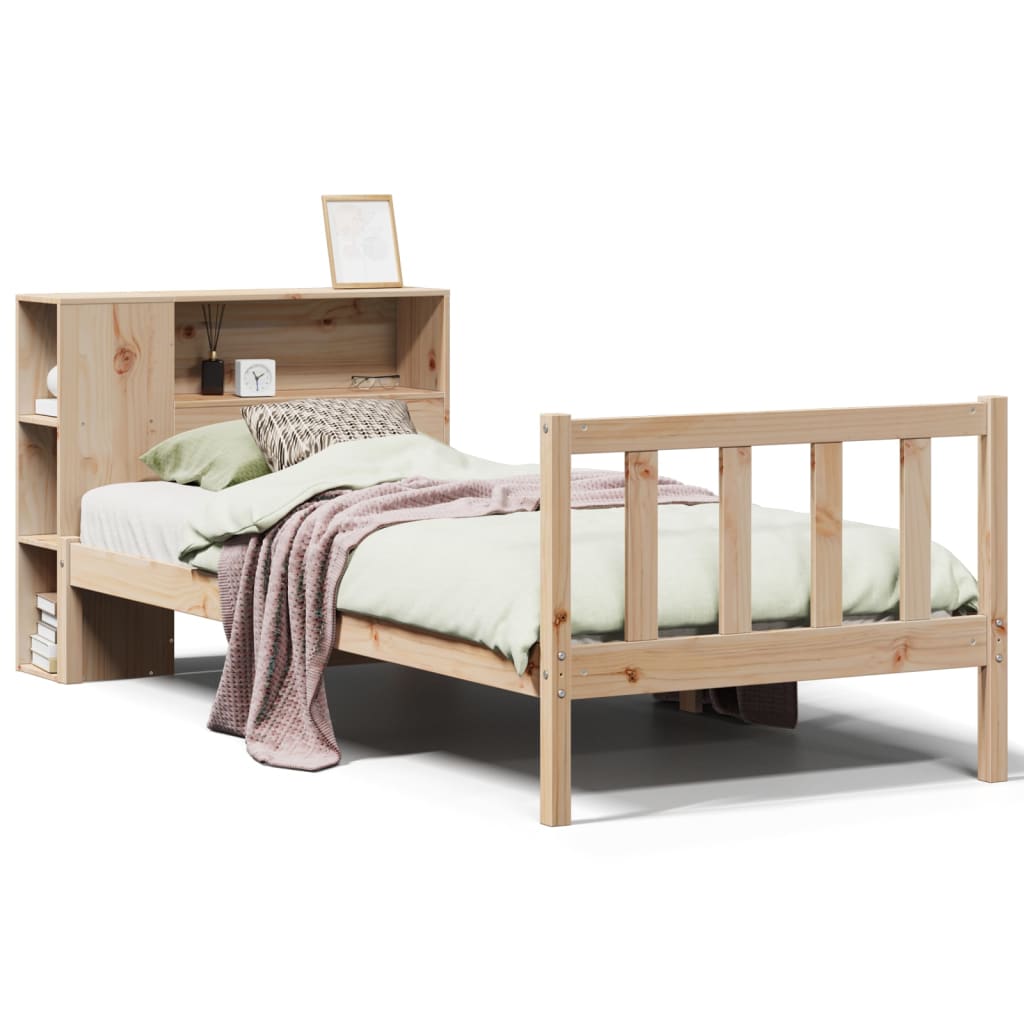 Vidaxl bed met boekenkast zonder matras massief grenenhout 75x190 cm