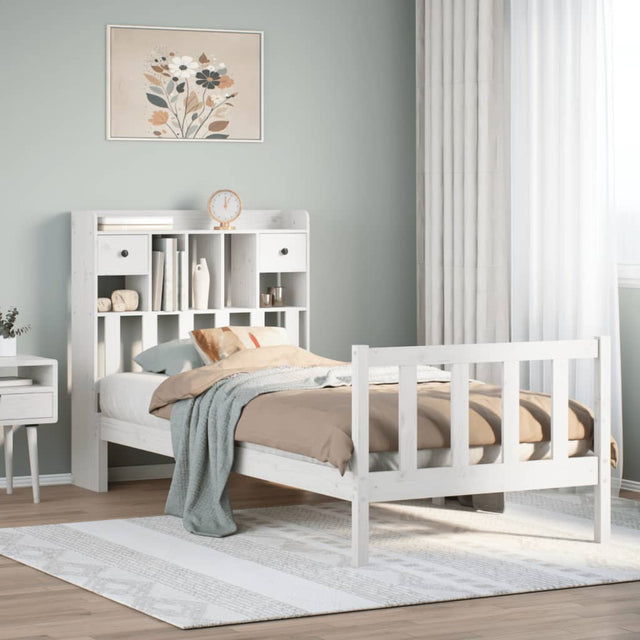 Vidaxl bed met boekenkast zonder matras grenenhout wit 90x190 cm