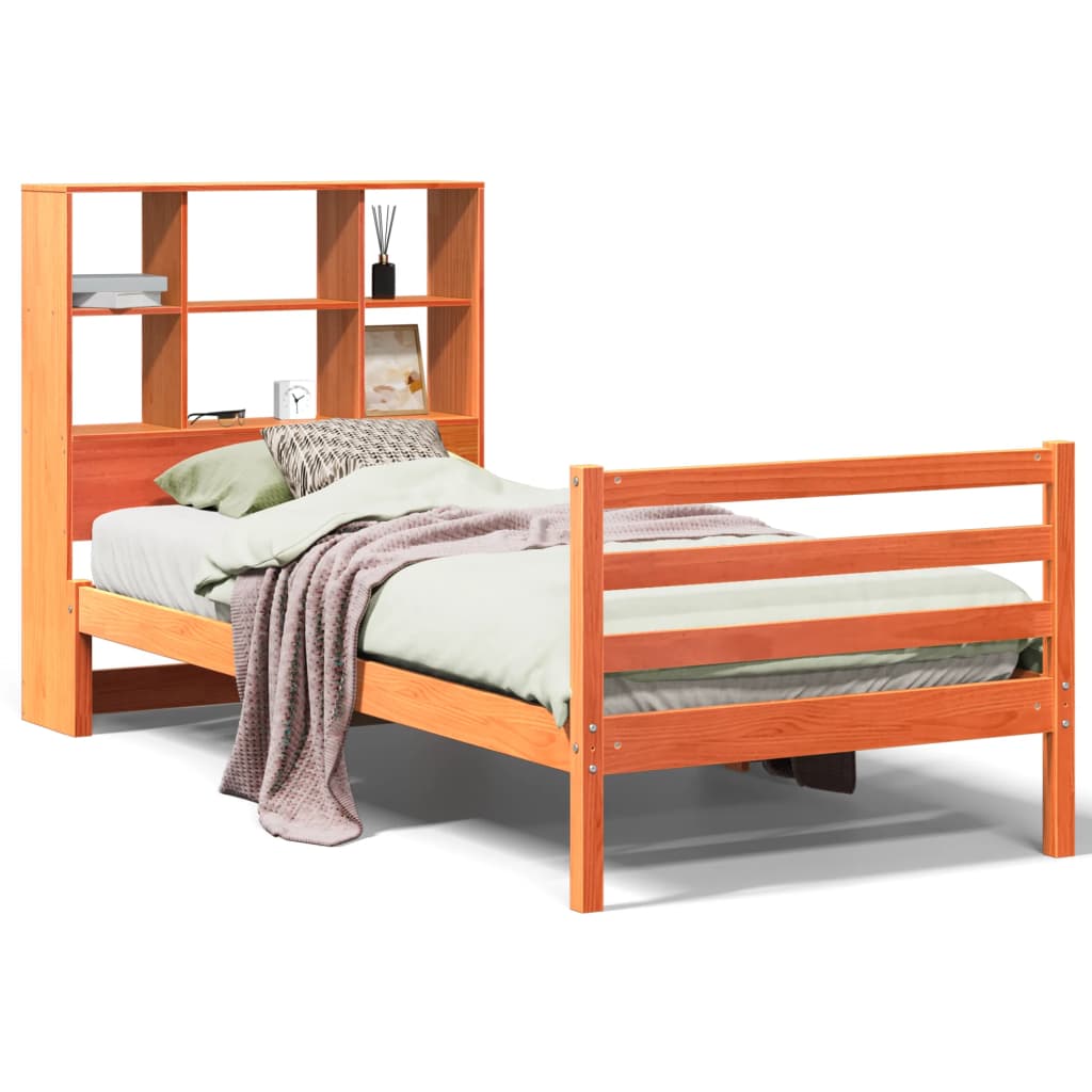 Vidaxl bed met boekenkast zonder matras massief hout wasbruin 75x190cm