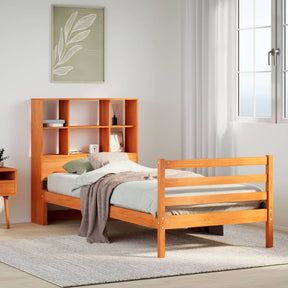 Vidaxl bed met boekenkast zonder matras massief hout wasbruin 75x190cm
