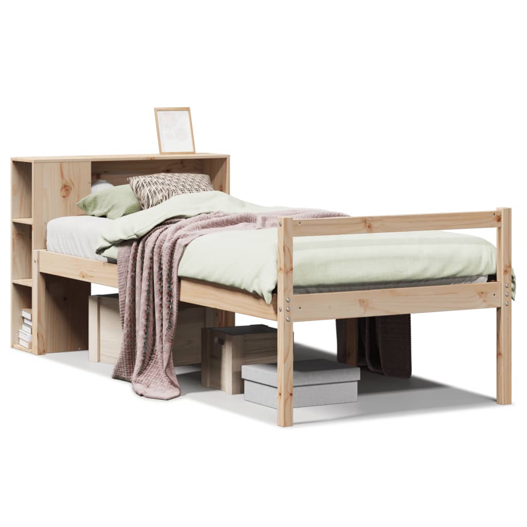 Vidaxl bed met boekenkast zonder matras massief grenenhout 75x190 cm