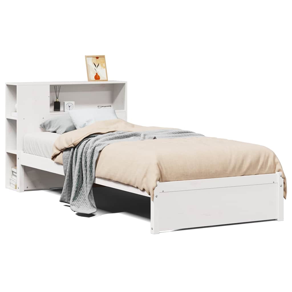 Vidaxl bed met boekenkast zonder matras grenenhout wit 75x190 cm