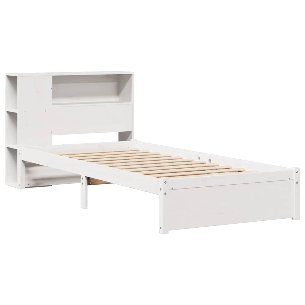 Vidaxl bed met boekenkast zonder matras grenenhout wit 75x190 cm