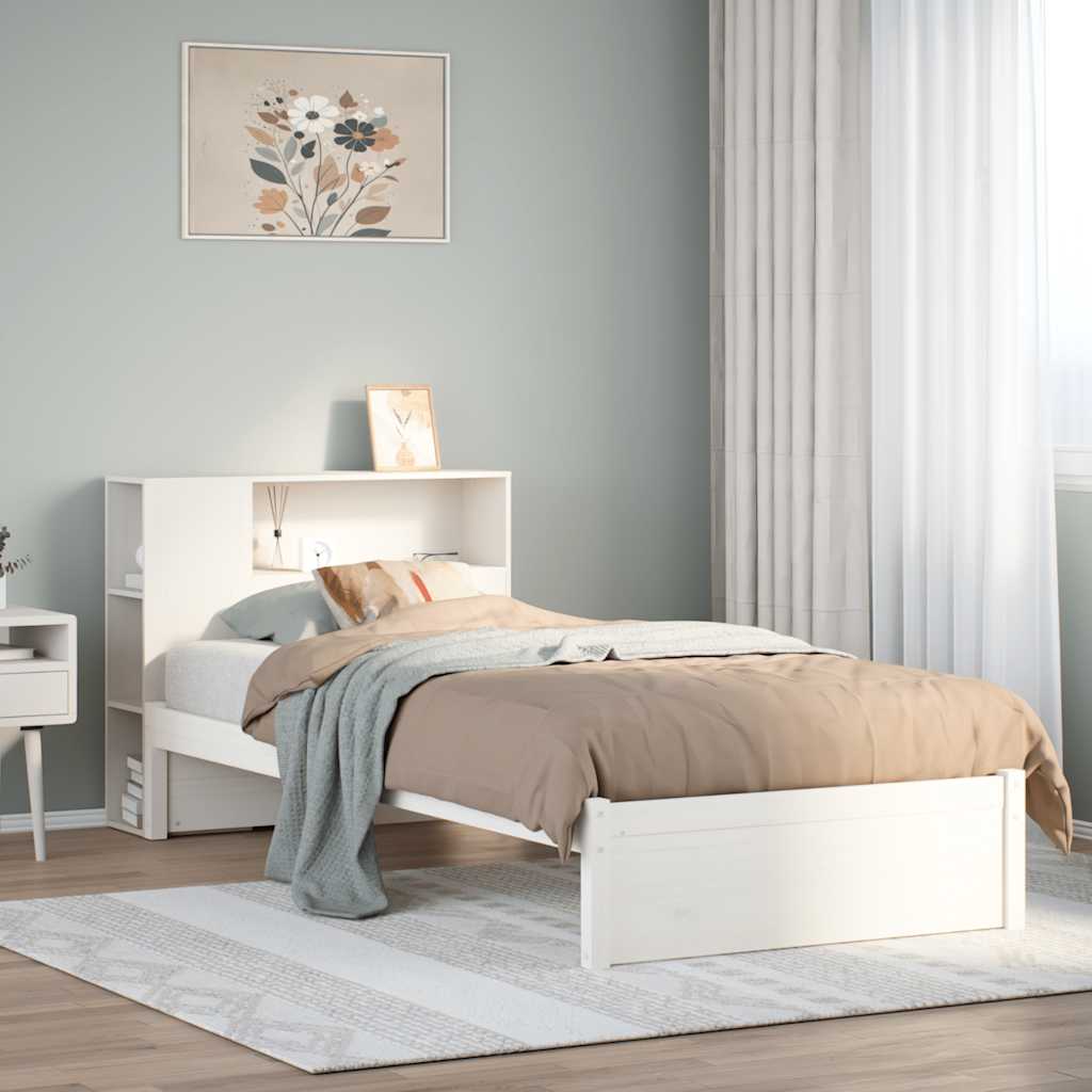 Vidaxl bed met boekenkast zonder matras grenenhout wit 75x190 cm