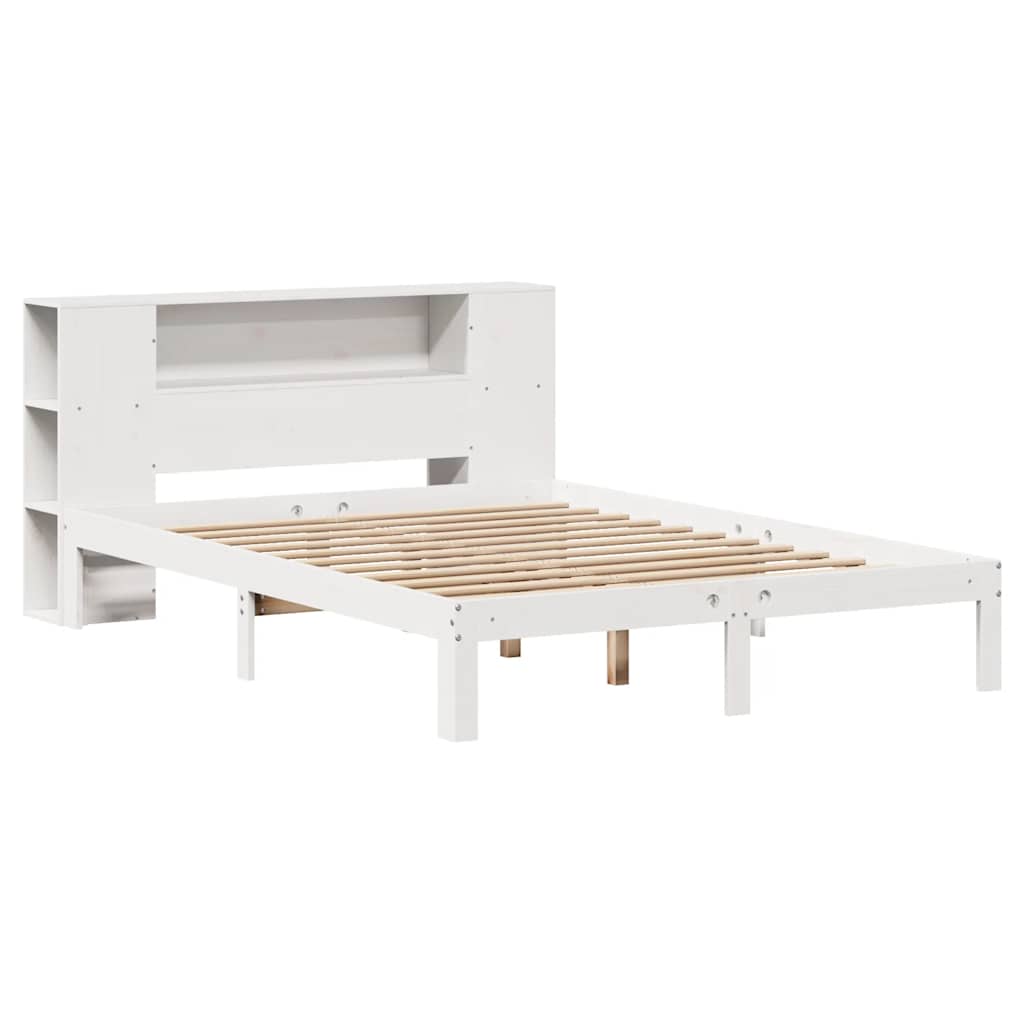 Vidaxl bed met boekenkast zonder matras grenenhout wit 135x190 cm
