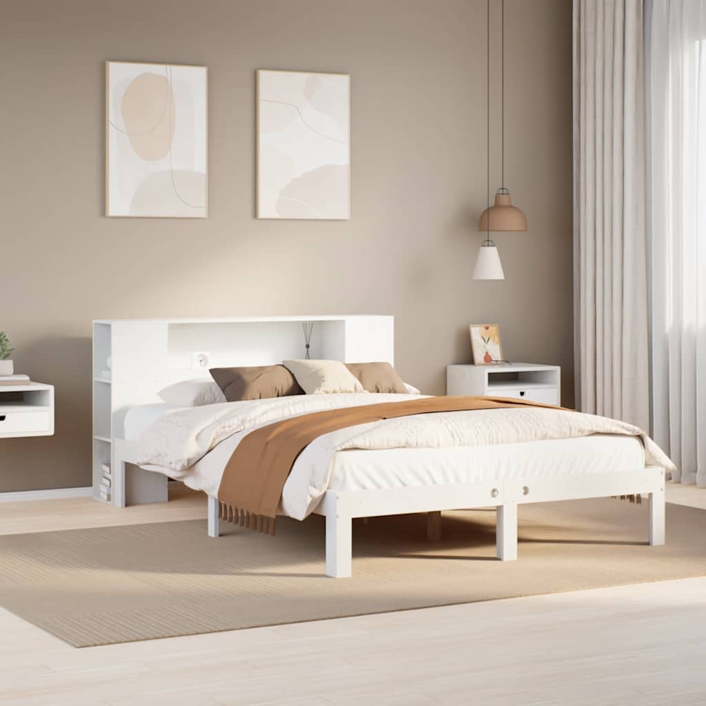 Vidaxl bed met boekenkast zonder matras grenenhout wit 135x190 cm