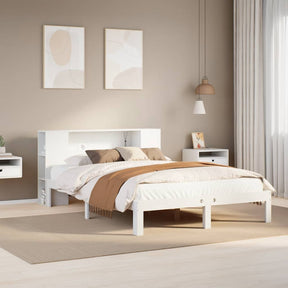 Vidaxl bed met boekenkast zonder matras grenenhout wit 135x190 cm