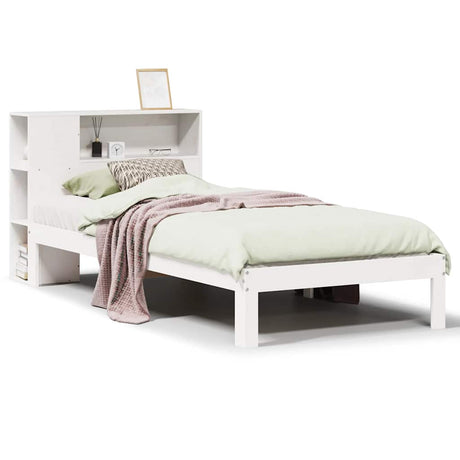 Vidaxl bed met boekenkast zonder matras grenenhout wit 75x190 cm