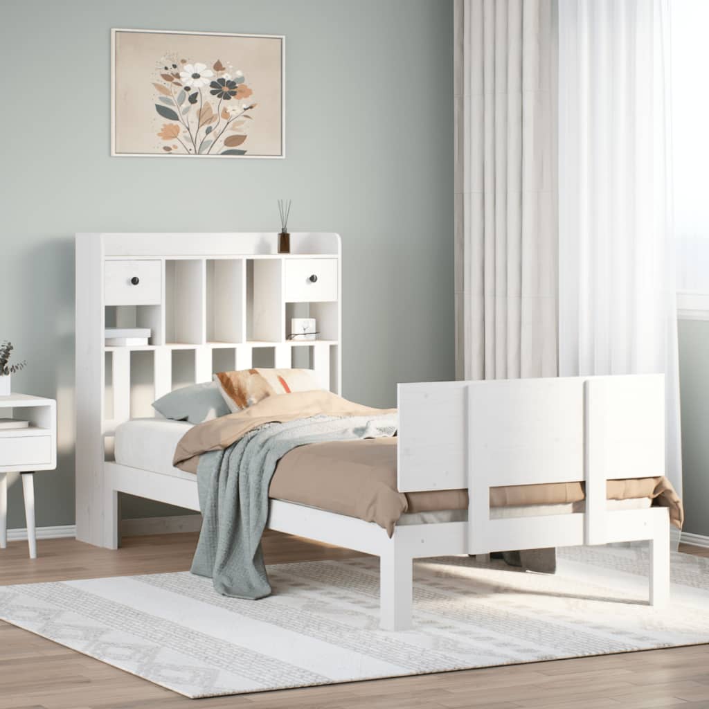 Vidaxl bed met boekenkast zonder matras grenenhout wit 90x200 cm
