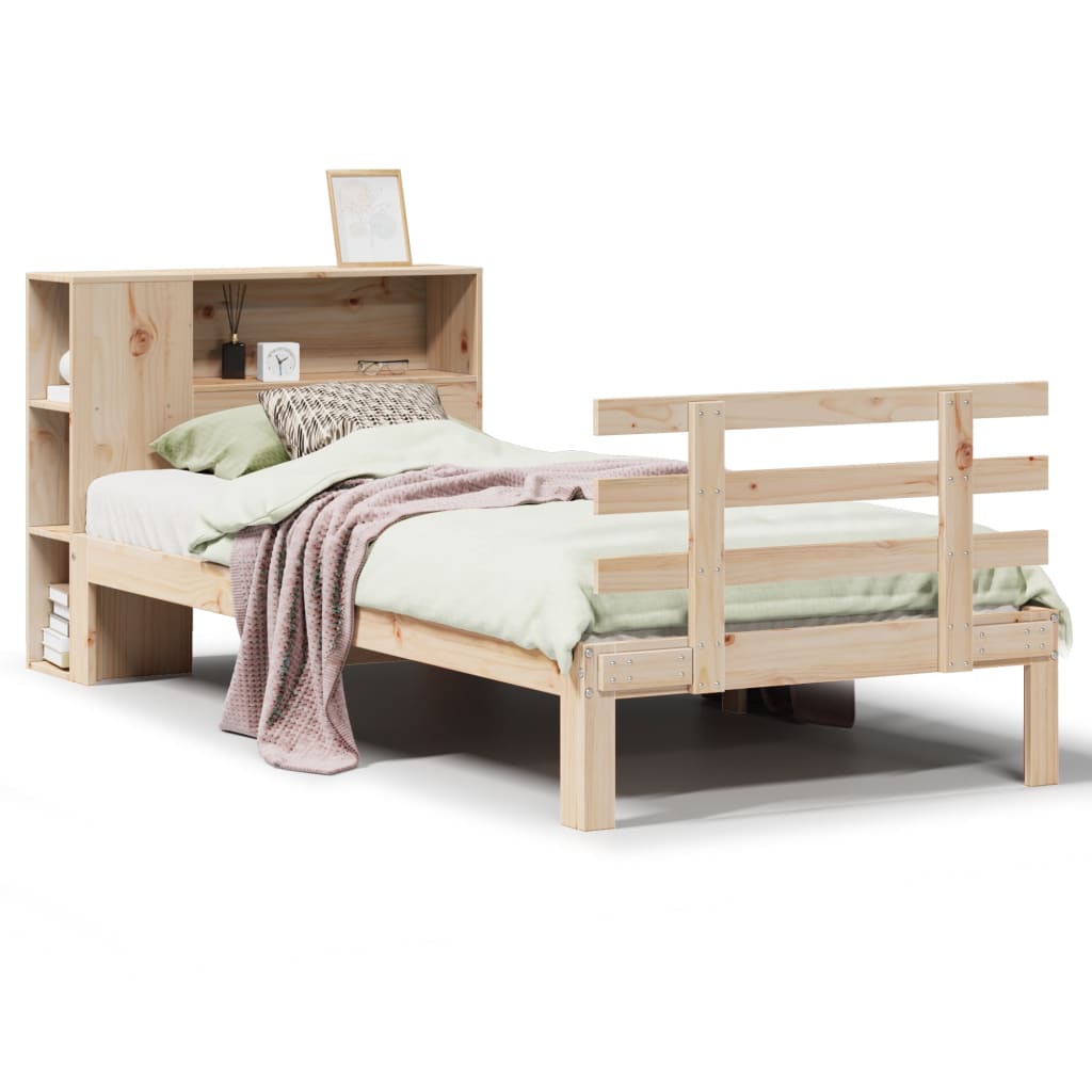 Vidaxl bed met boekenkast zonder matras massief grenenhout 75x190 cm