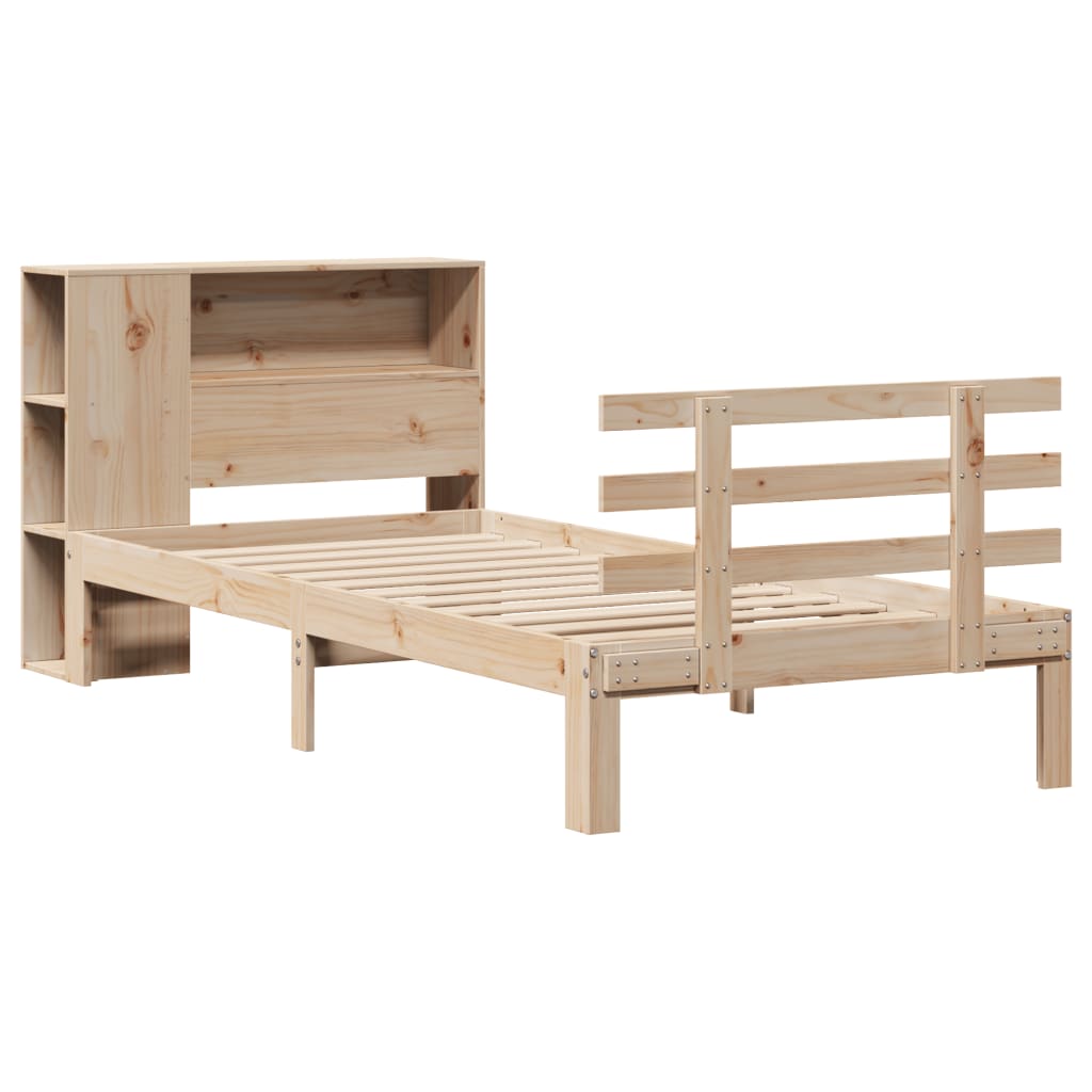 Vidaxl bed met boekenkast zonder matras massief grenenhout 75x190 cm