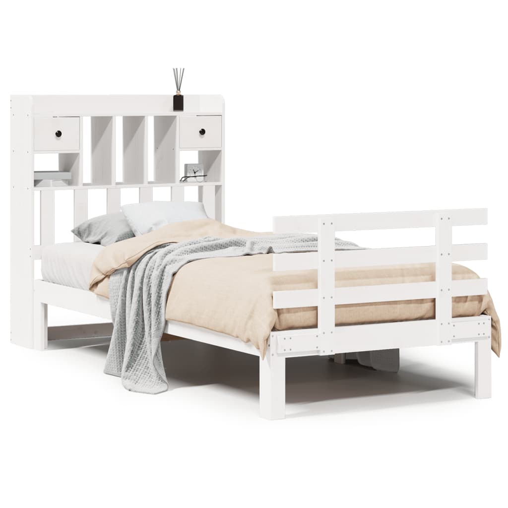 Vidaxl bed met boekenkast zonder matras grenenhout wit 90x200 cm