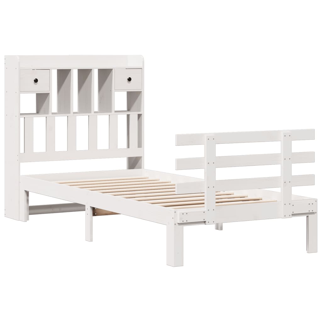 Vidaxl bed met boekenkast zonder matras grenenhout wit 90x200 cm