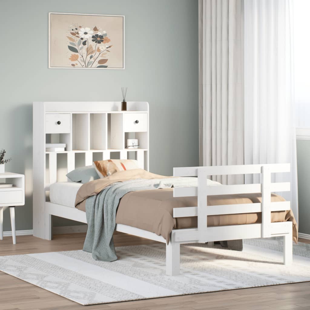 Vidaxl bed met boekenkast zonder matras grenenhout wit 90x200 cm