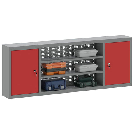Vidaxl gereedschapskast met plank rood en grijs 150 x 20 x 55 cm staal