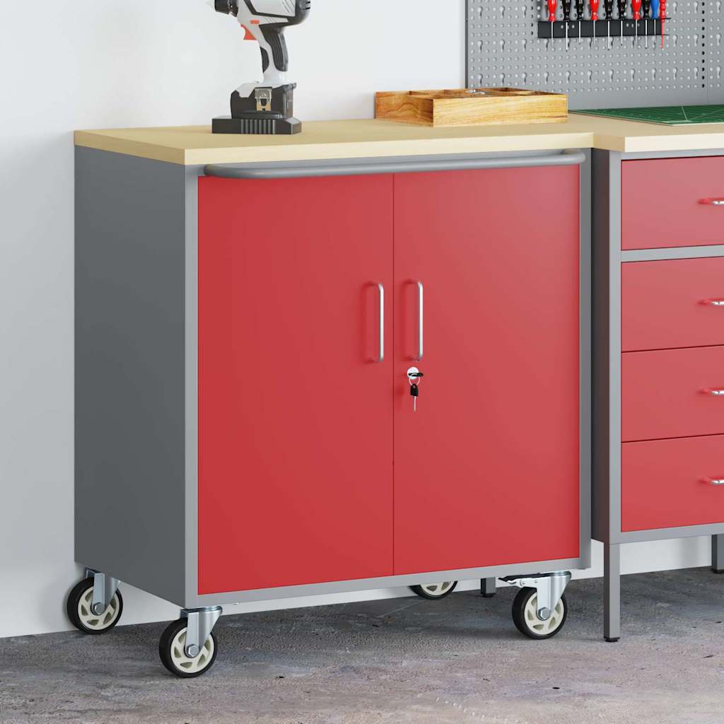 Vidaxl trolley rolling workbench rood en grijs 75 x 45 x 85 cm