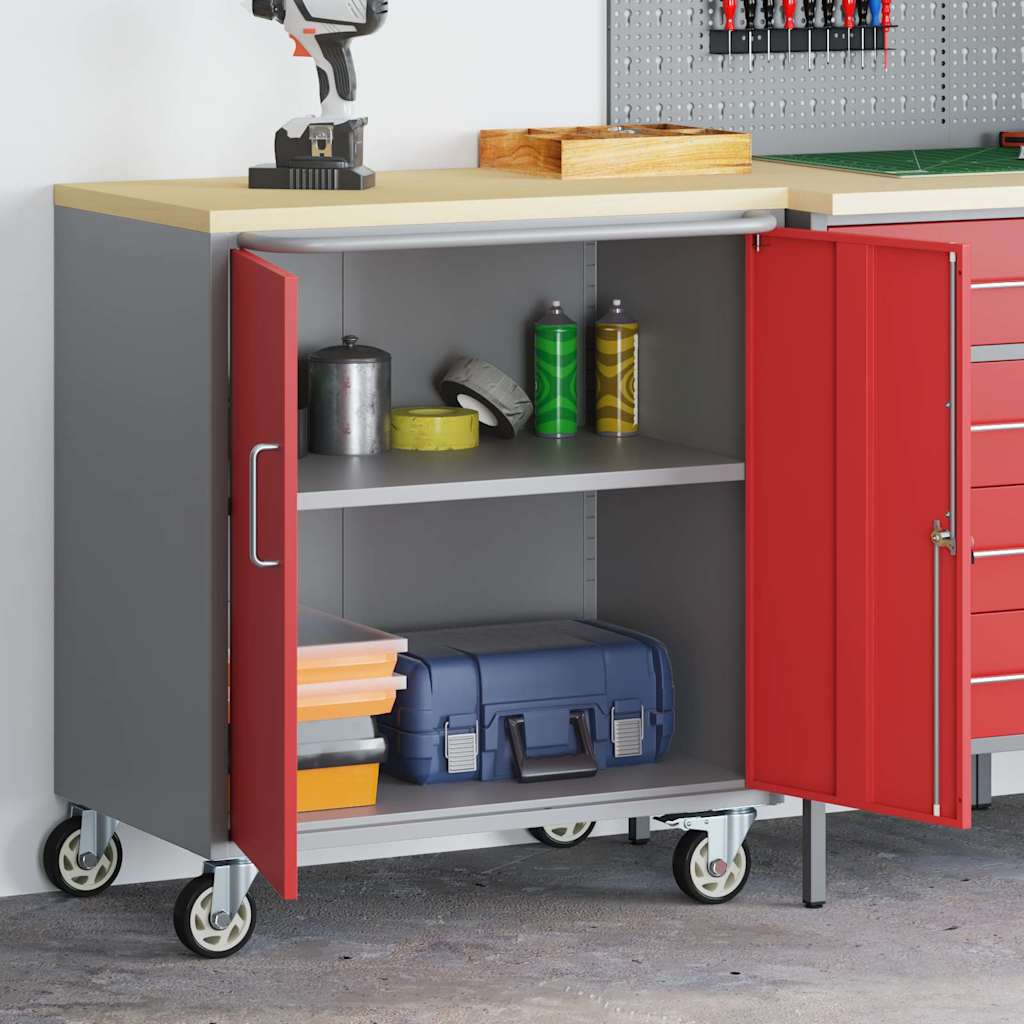 Vidaxl trolley rolling workbench rood en grijs 75 x 45 x 85 cm
