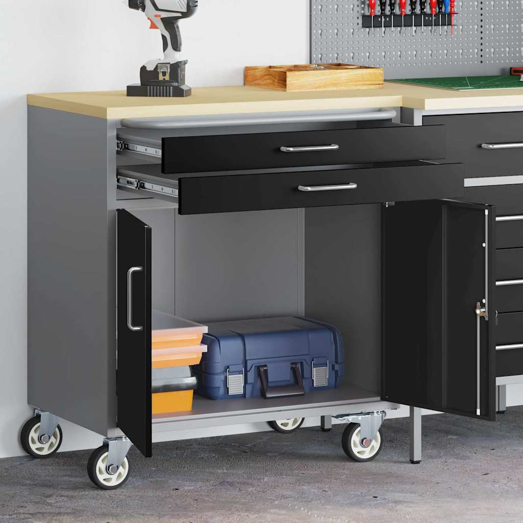 Vidaxl werkbank met lade met wiel zwart en grijs 75 x 45 x 85 cm