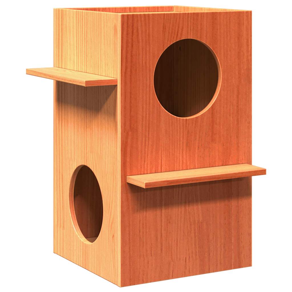 Vidaxxl Katzenhaus 43x43x60 cm massives Kiefernholz, waschbraun