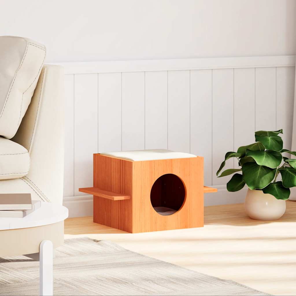 Vidaxxl Katzenhaus 51x35x30 cm massives Kiefernholz, braun gewaschen