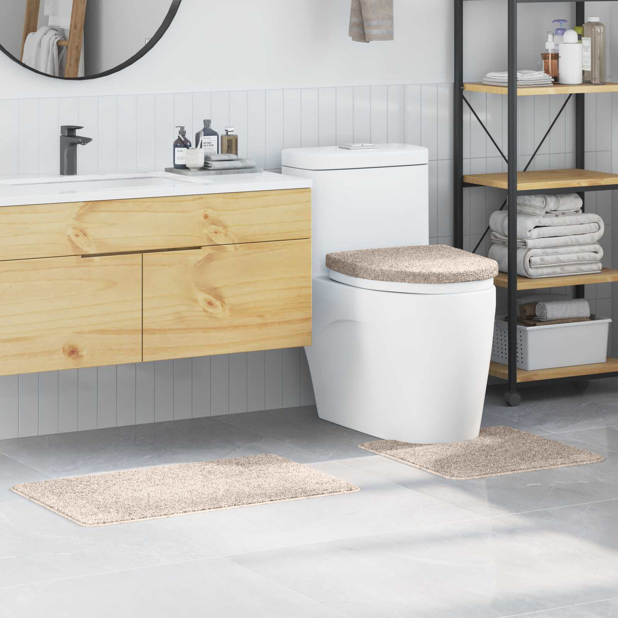 Vidaxl antislip badmat set 3 pcs crème pp