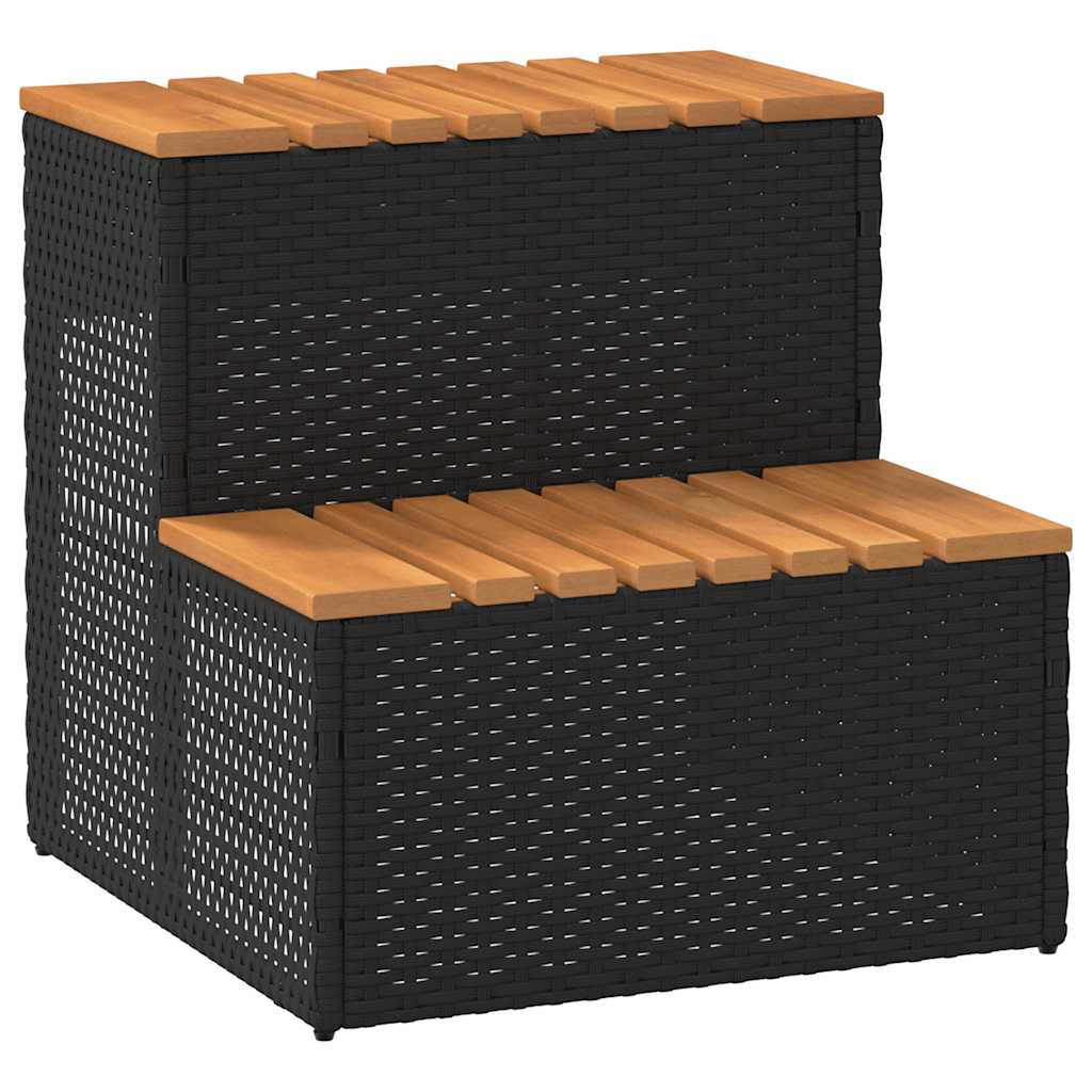 Vidaxx Whirlpool-Stufe 50x50x50,5cm Polyrattan massives Akazienholz schwarz