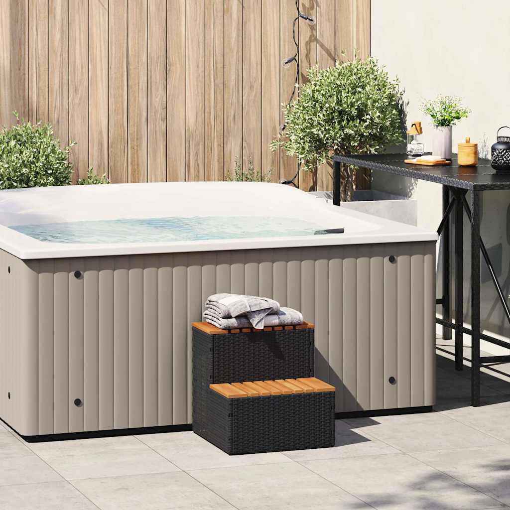 Vidaxx Whirlpool-Stufe 50x50x50,5cm Polyrattan massives Akazienholz schwarz