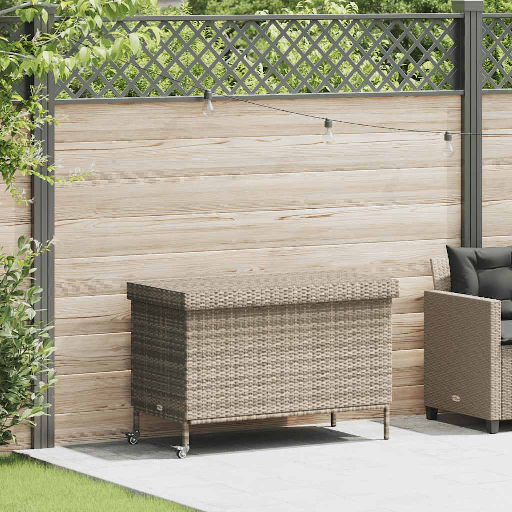 Vidaxl tuinbox met wielen 110x55x73 cm poly rattan lichtgrijs