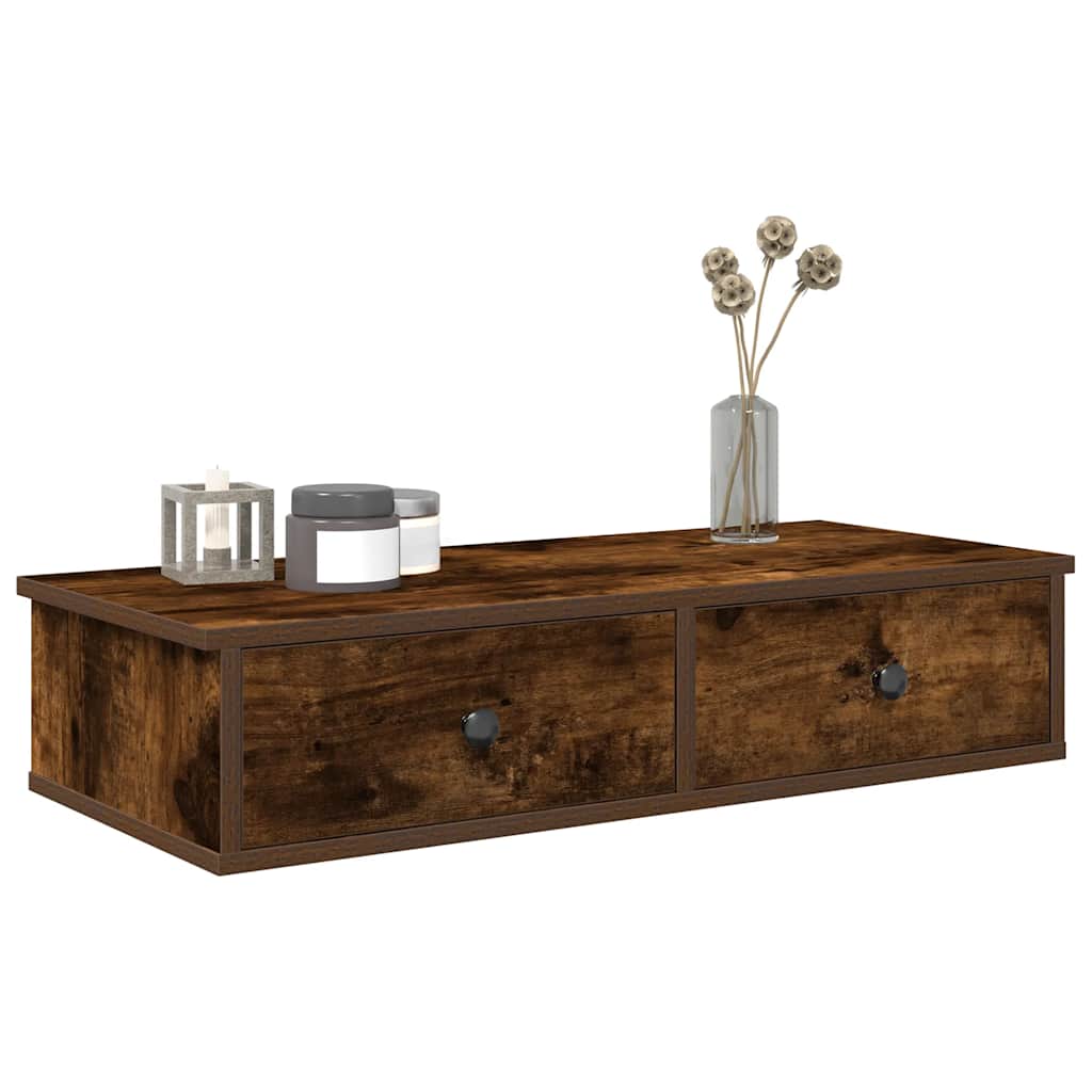 Vidaxl wandschap met lades 80x31x17 cm bewerkt hout gerookt eikenkleur