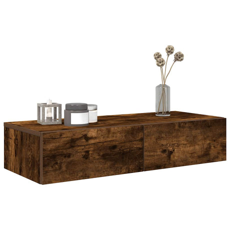 Vidaxl wandschap met lades 80x33x17 cm bewerkt hout gerookt eikenkleur