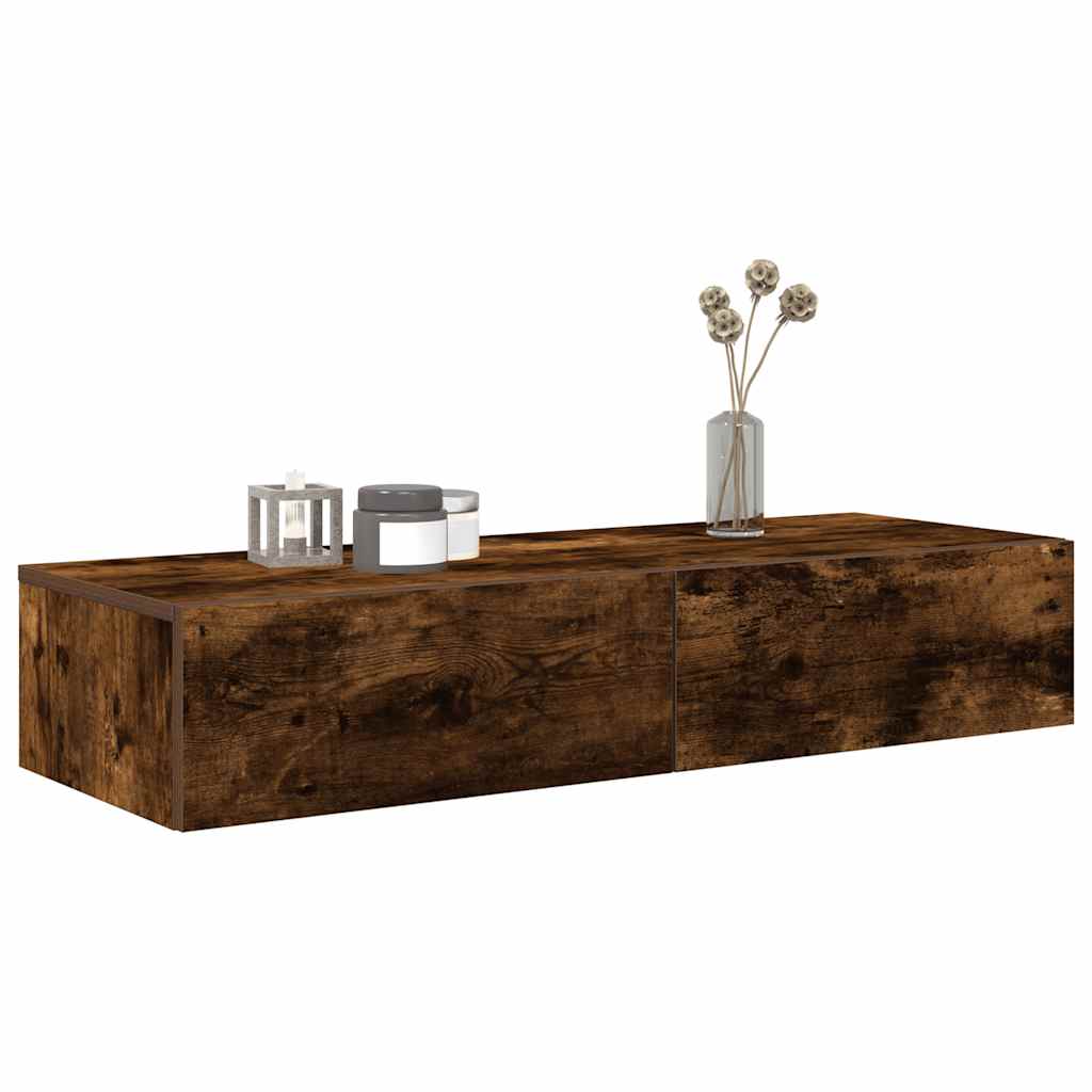Vidaxl wandschap met lades 100x36x19cm bewerkt hout gerookt eikenkleur