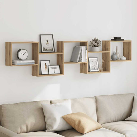 Vidaxl wandschap kubus 5 vakken bewerkt hout artisanaal eikenkleurig