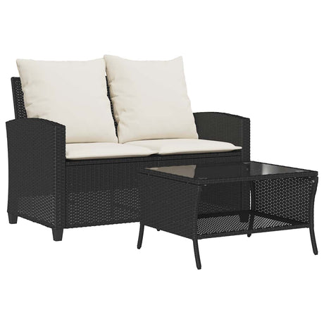 Vidaxl tuinbank 2-zits met kussens tafel poly rattan zwart