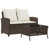 Vidaxl tuinbank 2-zits met kussens tafel poly rattan bruin