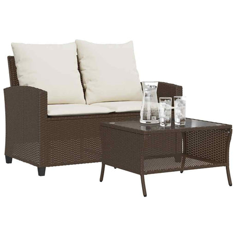 Vidaxl tuinbank 2-zits met kussens tafel poly rattan bruin
