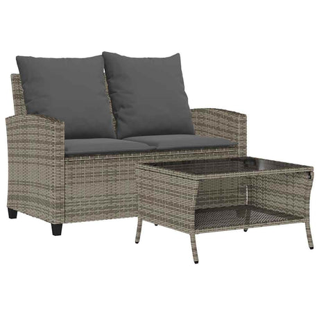 Vidaxl tuinbank 2-zits met kussens tafel poly rattan grijs