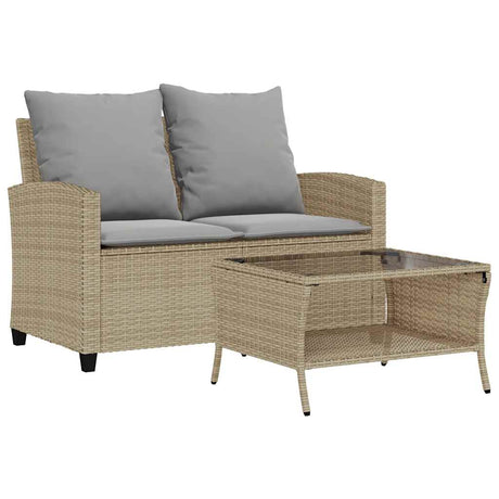 Vidaxl tuinbank 2-zits met kussens tafel poly rattan beige