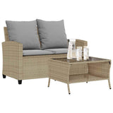 Vidaxl tuinbank 2-zits met kussens tafel poly rattan beige