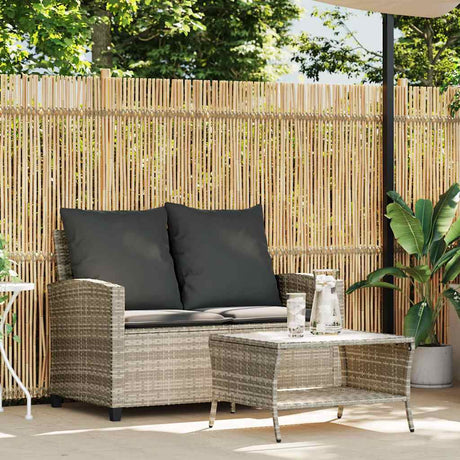 Vidaxl tuinbank 2-zits met kussens tafel poly rattan lichtgrijs