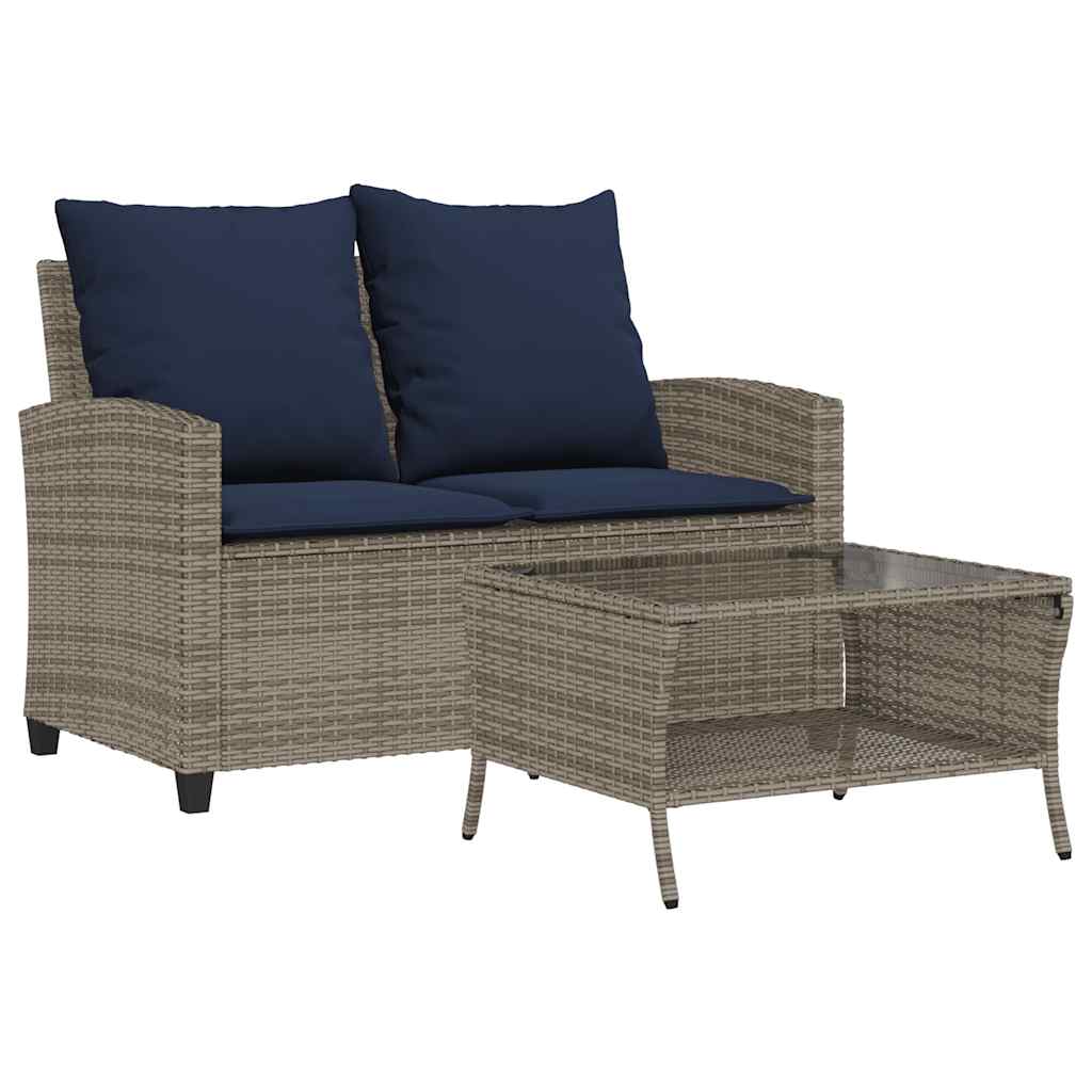 Vidaxl tuinbank 2-zits met kussens tafel poly rattan grijs