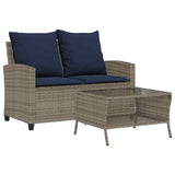 Vidaxl tuinbank 2-zits met kussens tafel poly rattan grijs